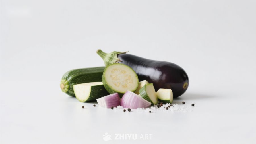 新鲜蔬菜切块静物展示