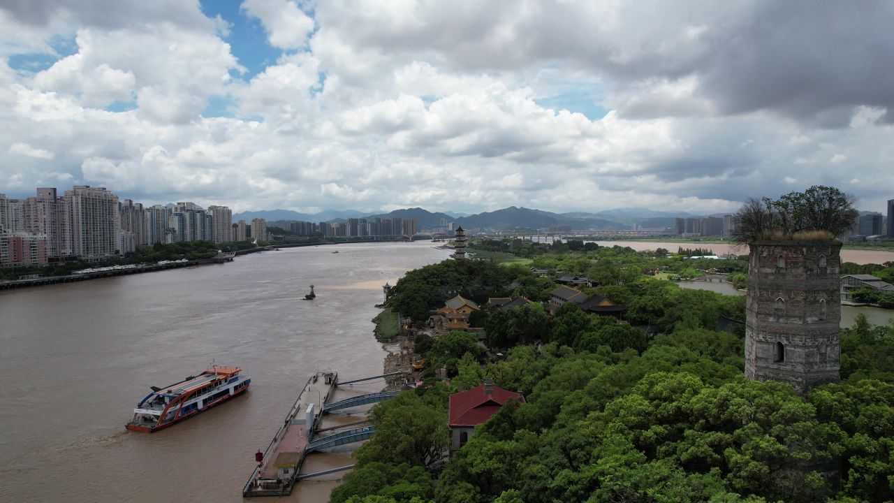 浙江温州江心屿4A景区航拍 