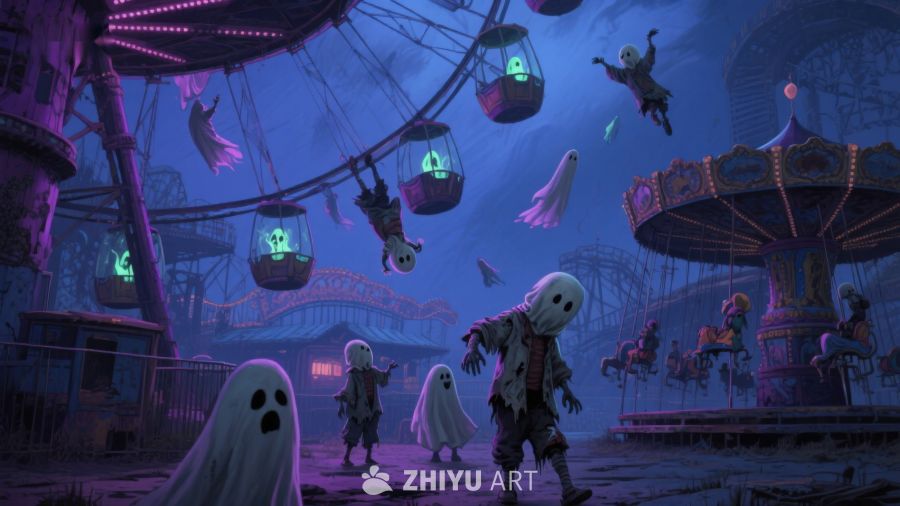 幽灵游乐园的神秘夜晚