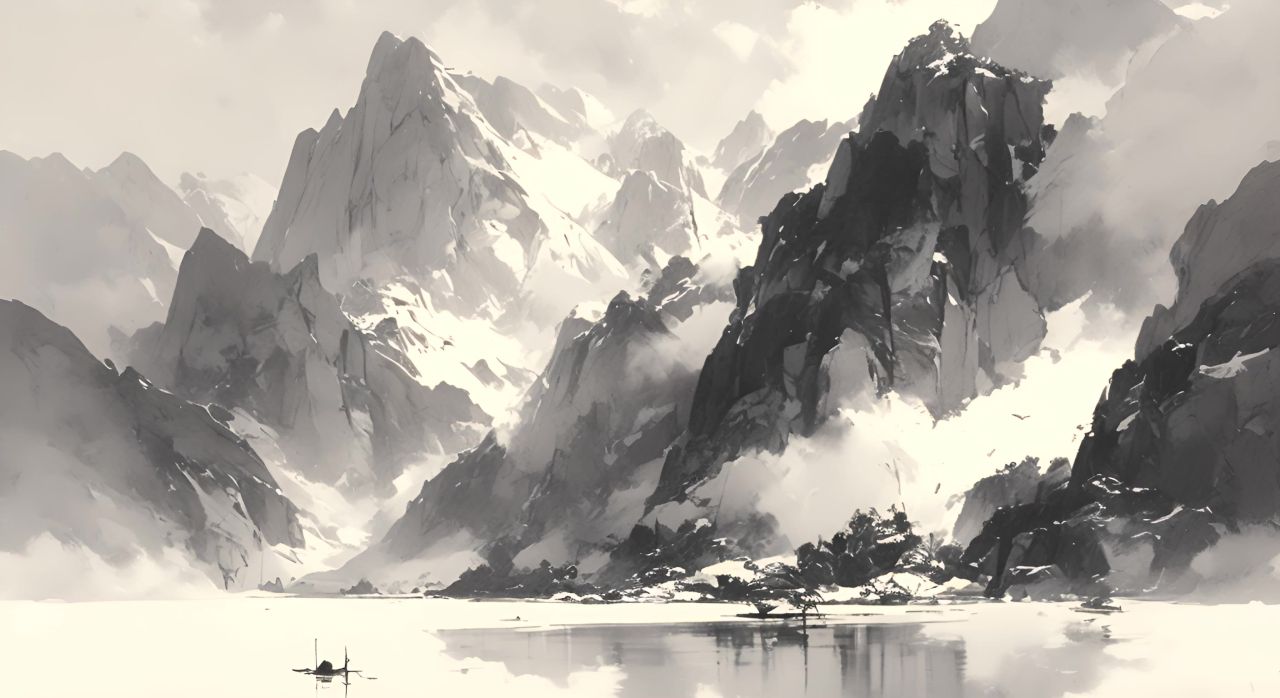 中国风水墨山水画黑白水墨画 6