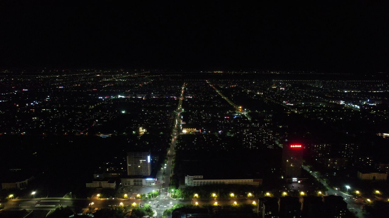 山东东营城市夜景灯光航拍 