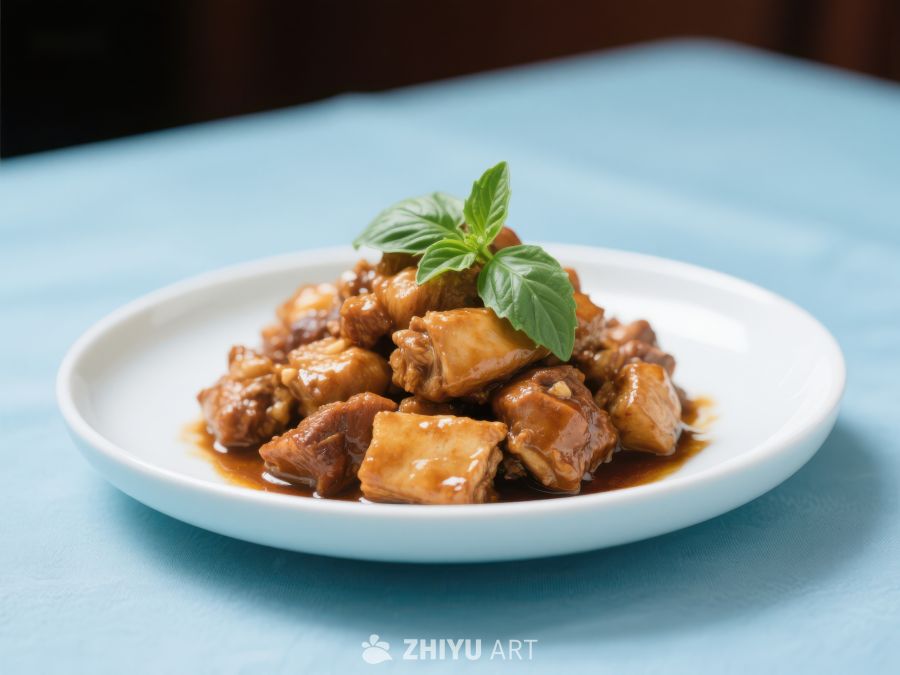 美味红烧肉配新鲜薄荷 554