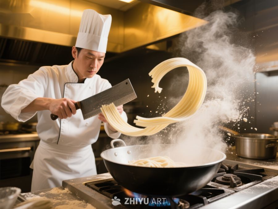 厨师挥刀制作拉面 69