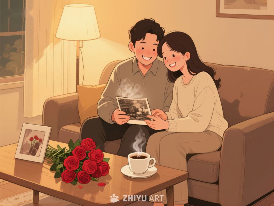温馨夜晚，情侣共赏旧照 824