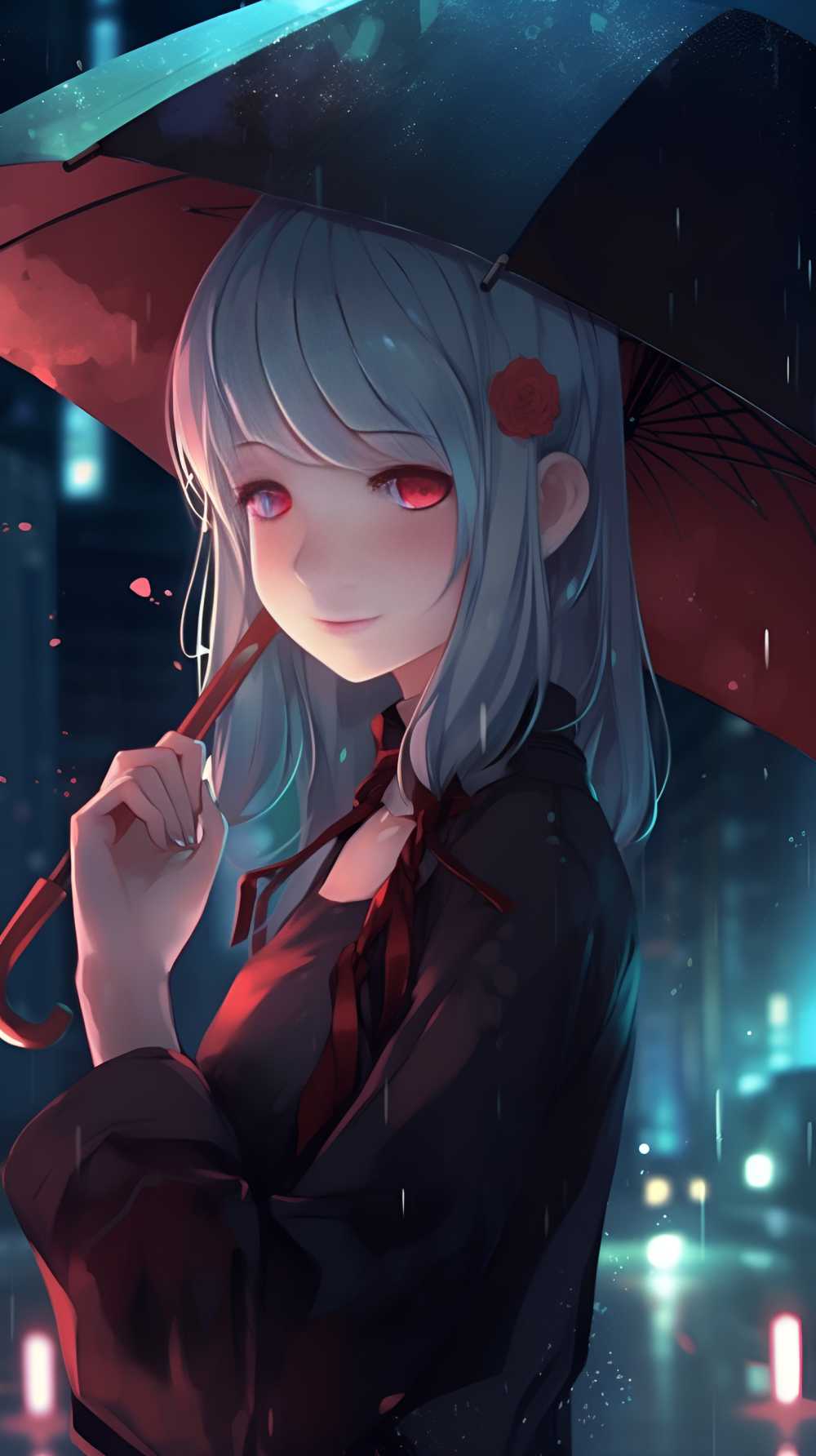 打伞插画女孩伤感的美