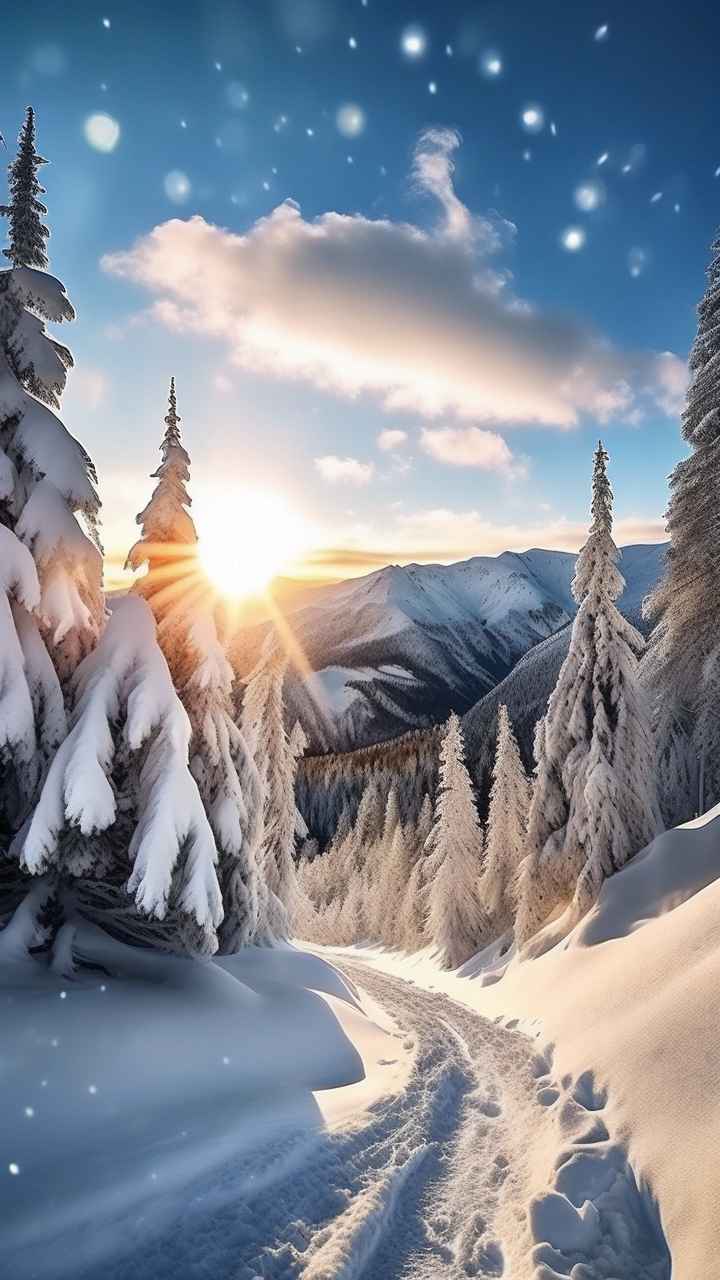 冬季背景图插画雪山雪景 61