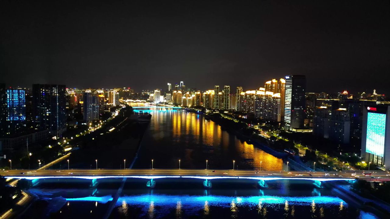 航拍福建福州闽江鳌峰大桥夜景