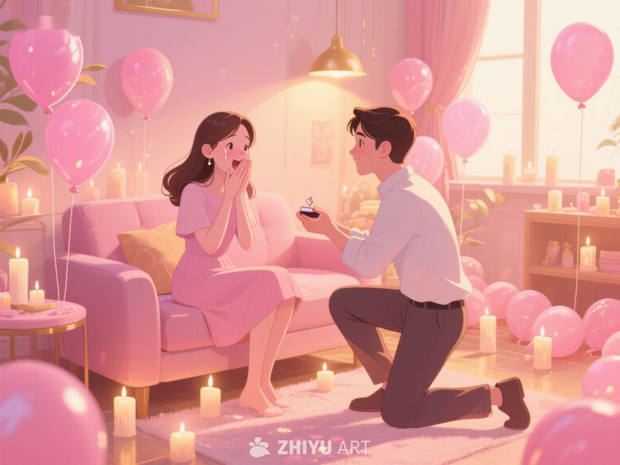 浪漫求婚场景，情侣温馨互动 399