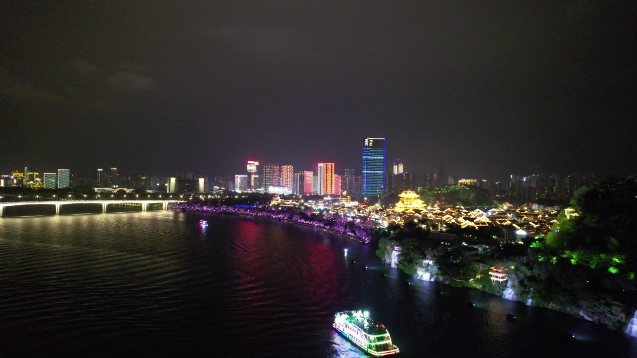 柳州窑埠古镇夜景灯光航拍