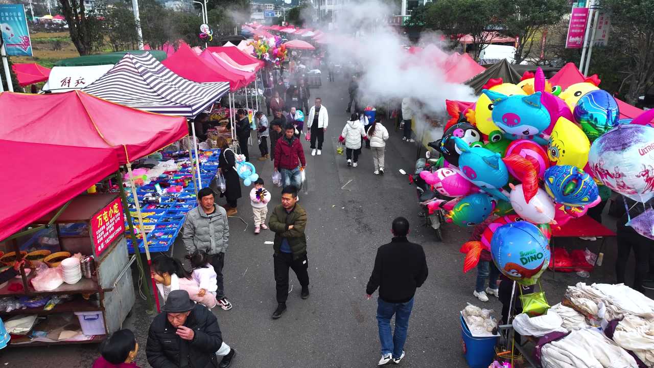 4k乡镇 农村赶集  集市摆摊烟火气