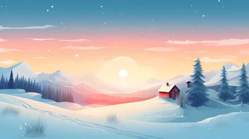 冬季唯美雪景创业插画 48