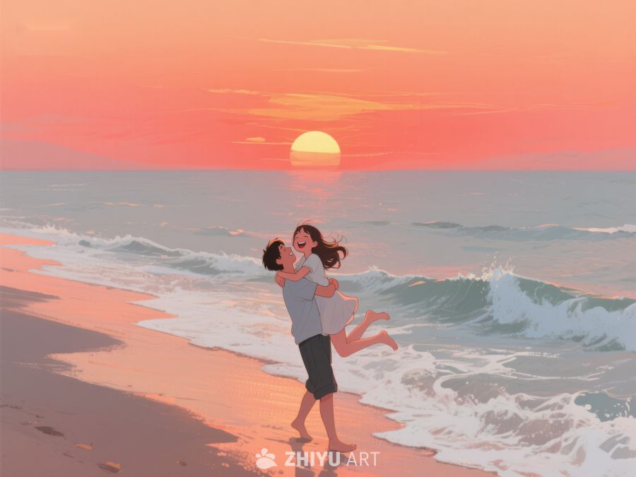 海滩日落下的拥抱 278