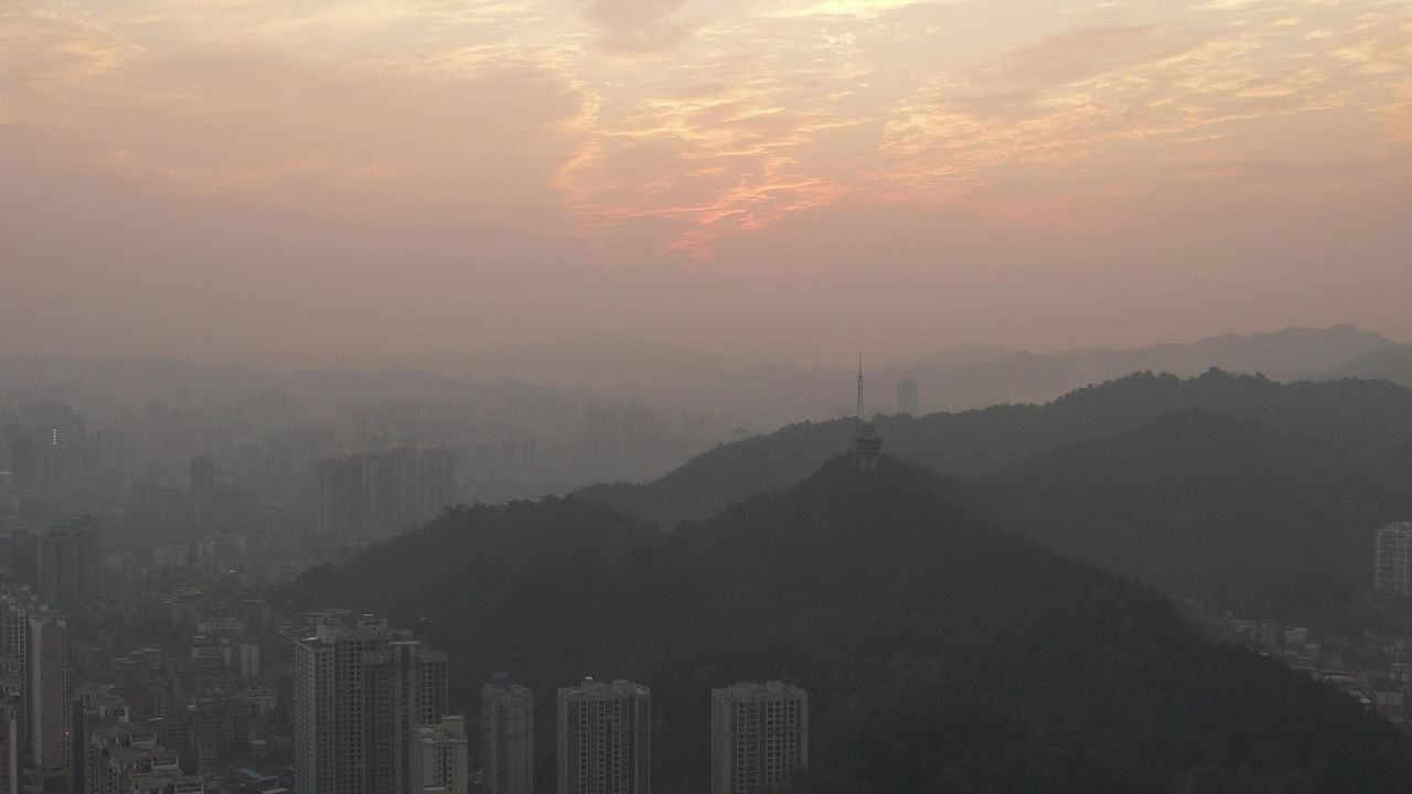 贵州遵义城市日落晚霞夕阳航拍