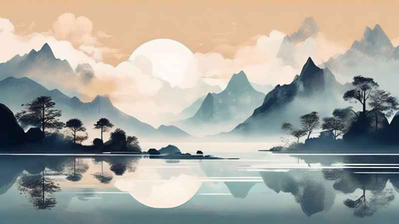 国风水彩画山水风景插画 19