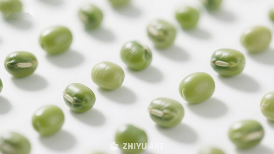 新鲜豌豆散落白色背景