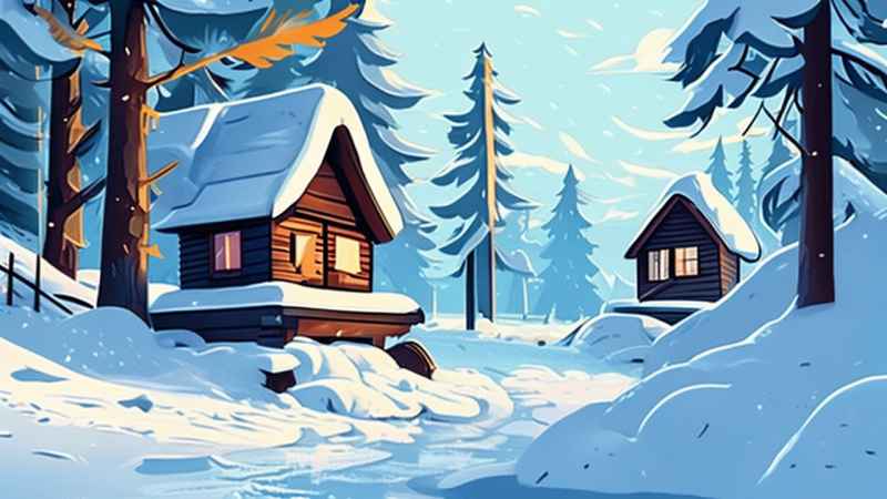 雪景唯美插画小屋 53