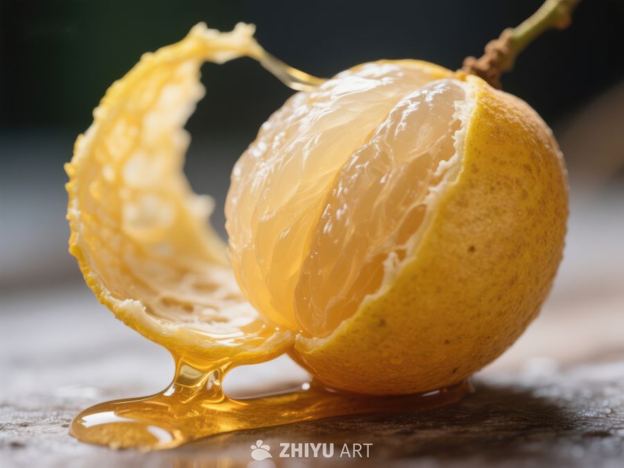 新鲜柑橘切半，果汁流淌 591