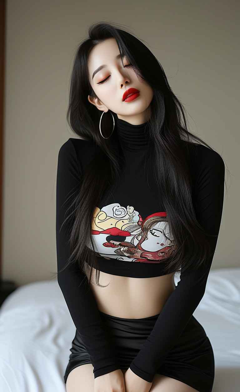 黑色衣服紧身穿搭美女长头发，成熟女性 36