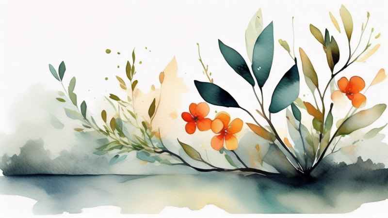 极简主义元素花朵和树枝插画