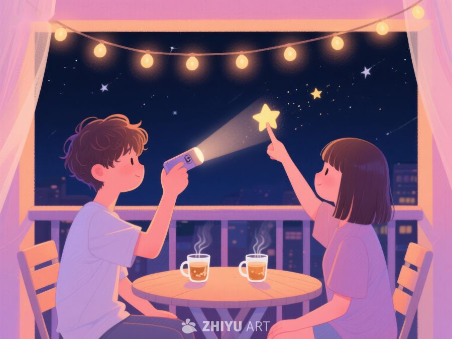 夜晚阳台上的温馨互动 1083