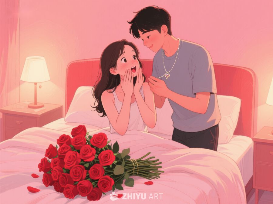 温馨床边，男子献花女子惊喜 725