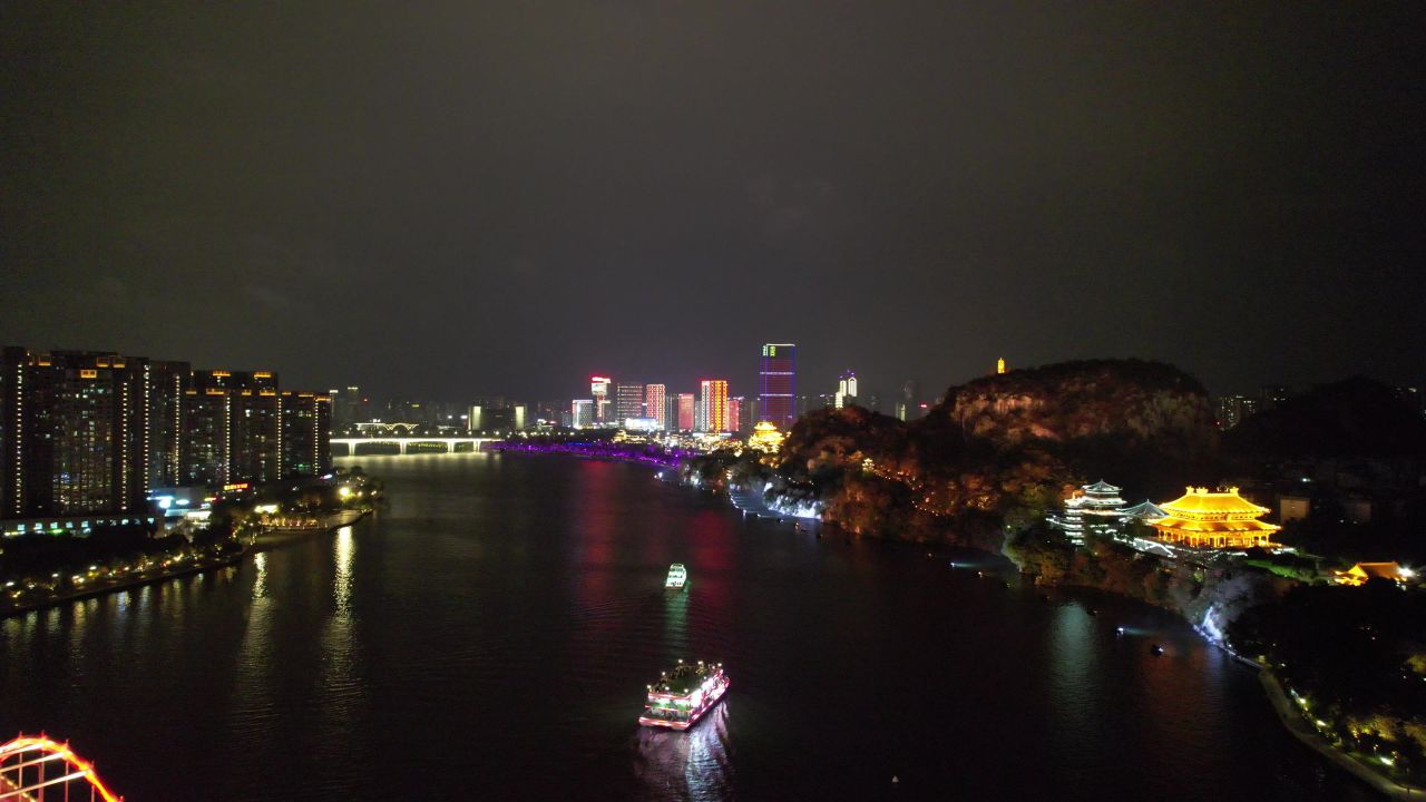 柳州柳江夜景游船航拍