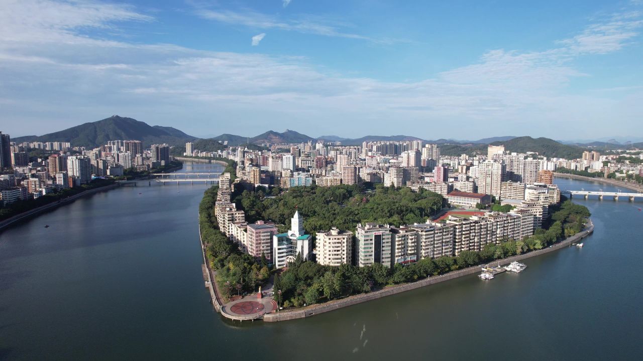 广东韶关北江浈江城市风光航拍 