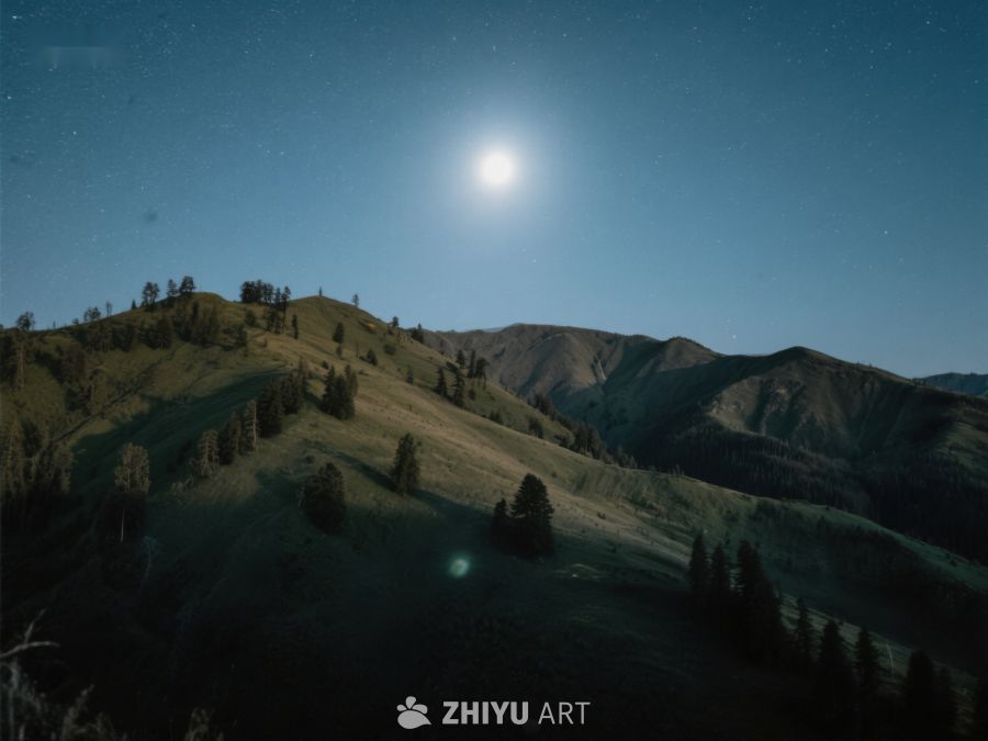 月光下的山峦静谧夜景 578