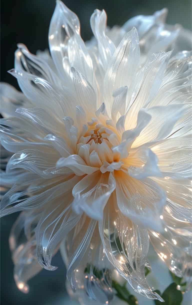 一朵白色艺术花，花瓣透明如水晶 7