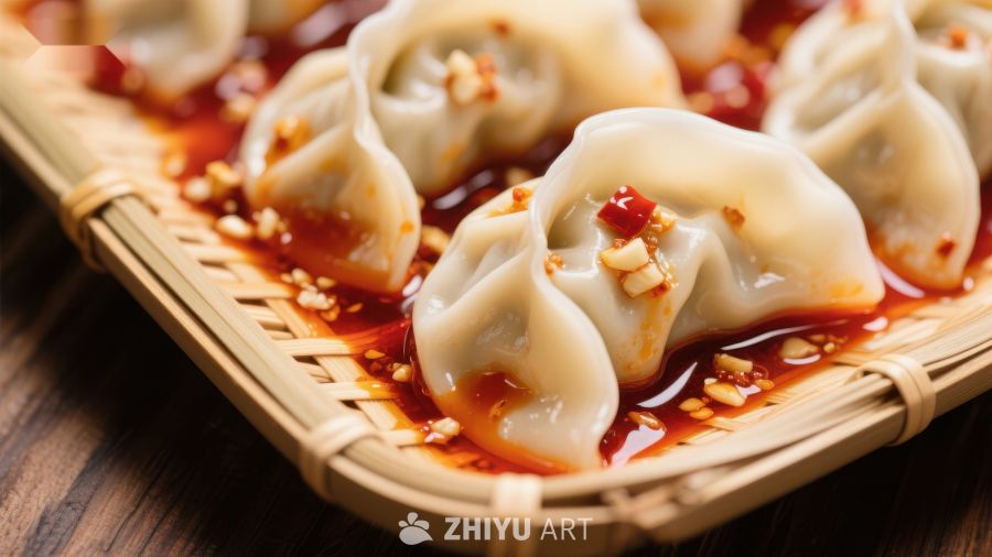 热辣水饺，竹篮盛装