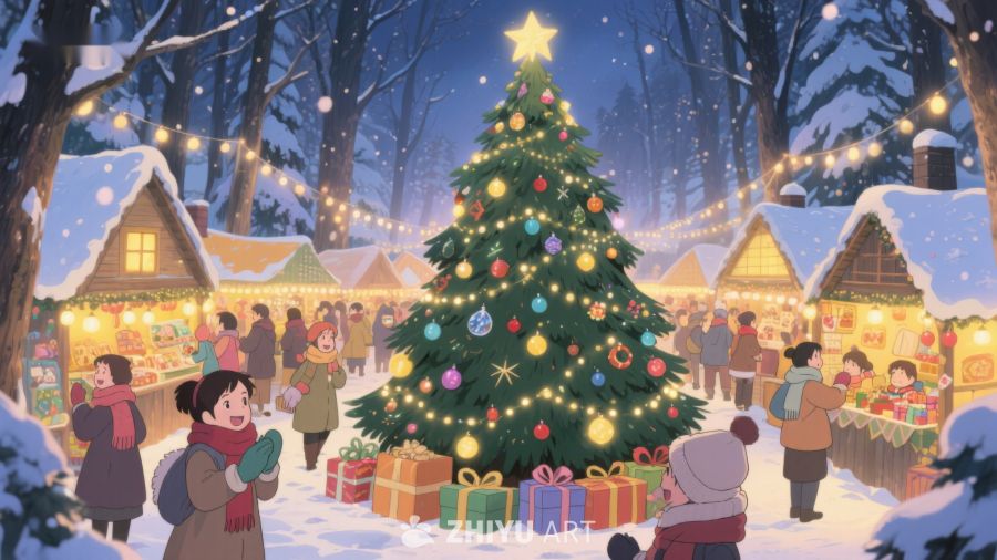 雪夜集市的圣诞树 363