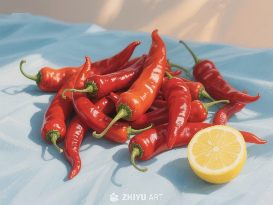 红辣椒与柠檬的静物组合 66