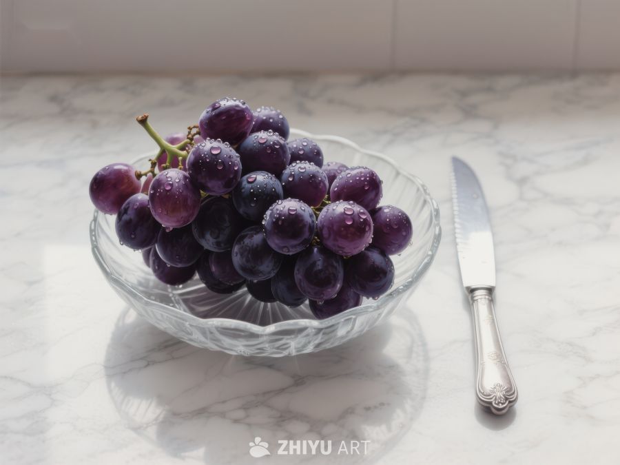 晶莹紫葡萄置于玻璃碗中 169