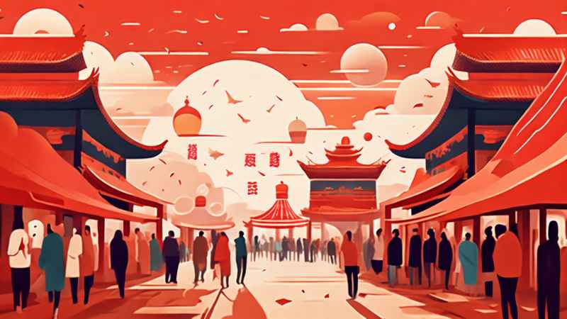春节逛庙会插画背景 10