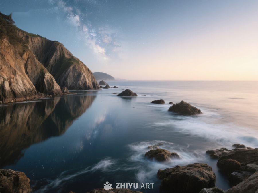海岸悬崖与平静海面的晨曦 18