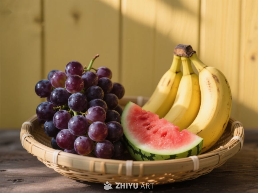 新鲜水果篮：葡萄、香蕉与西瓜 326