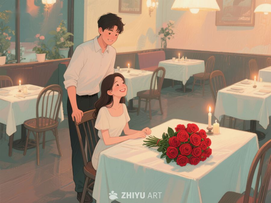 浪漫晚餐：情侣在餐厅共度时光 436