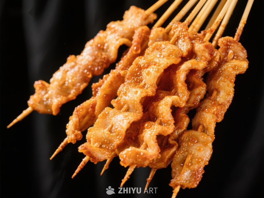 金黄酥脆的肉串特写