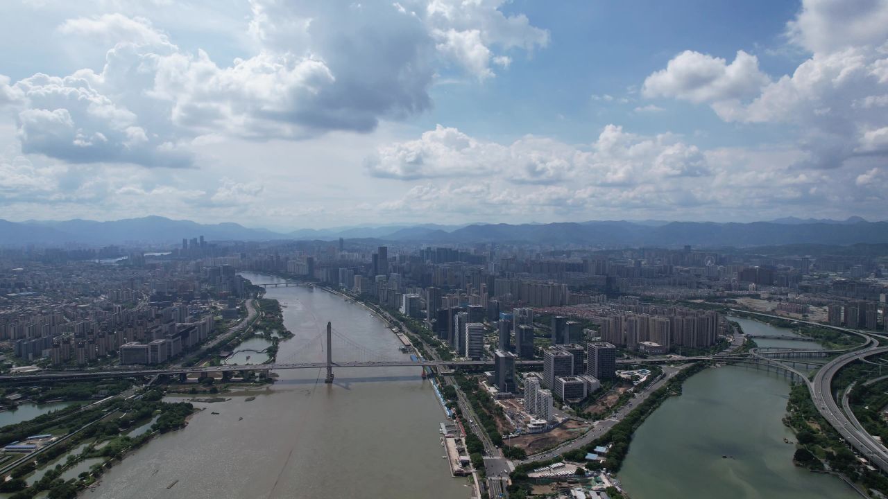 福建福州城市全景大景闽江风光