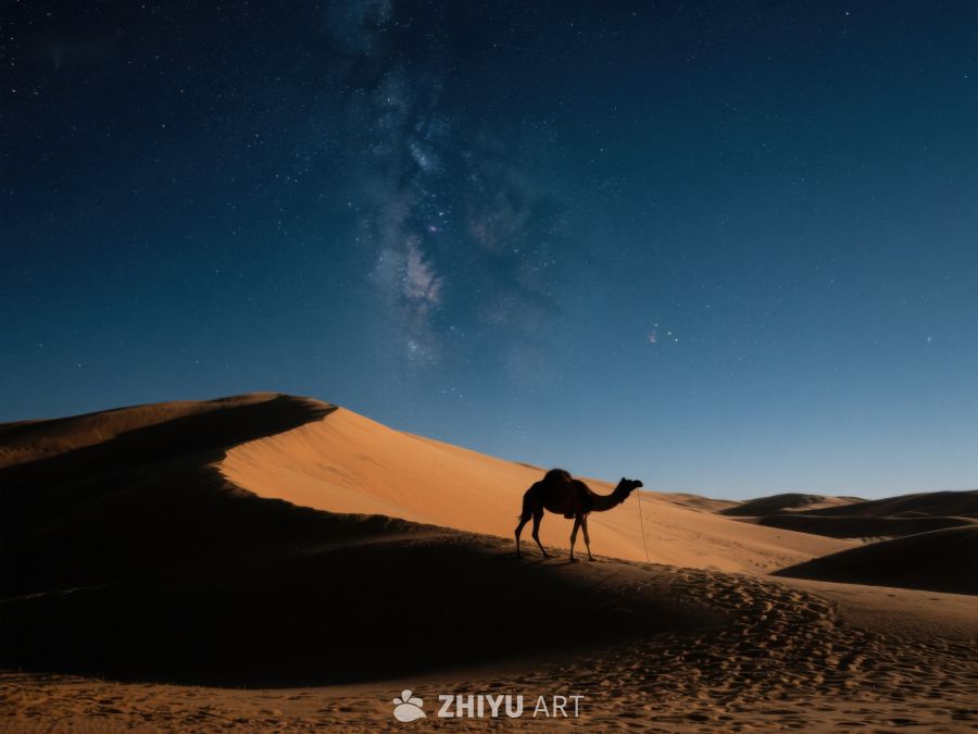 夜空下的沙漠骆驼剪影 369
