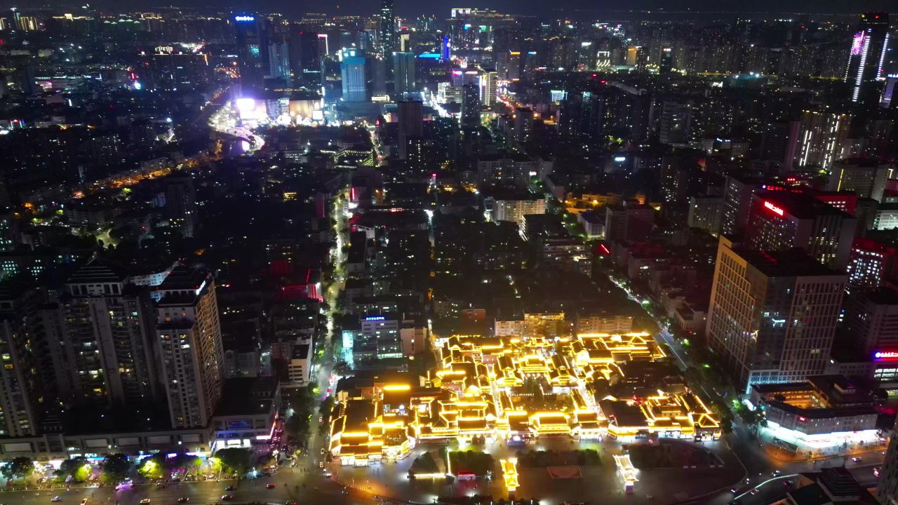 航拍云南昆明城市夜景