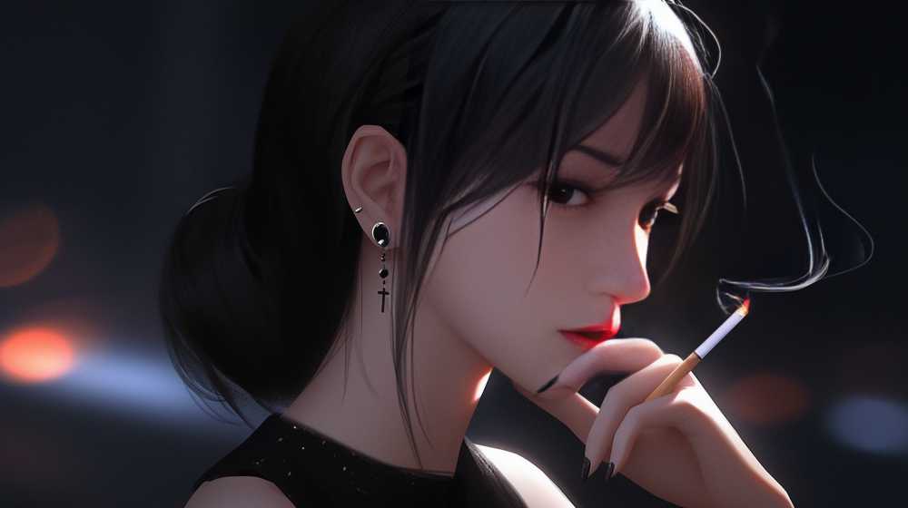 夜色美女抽烟