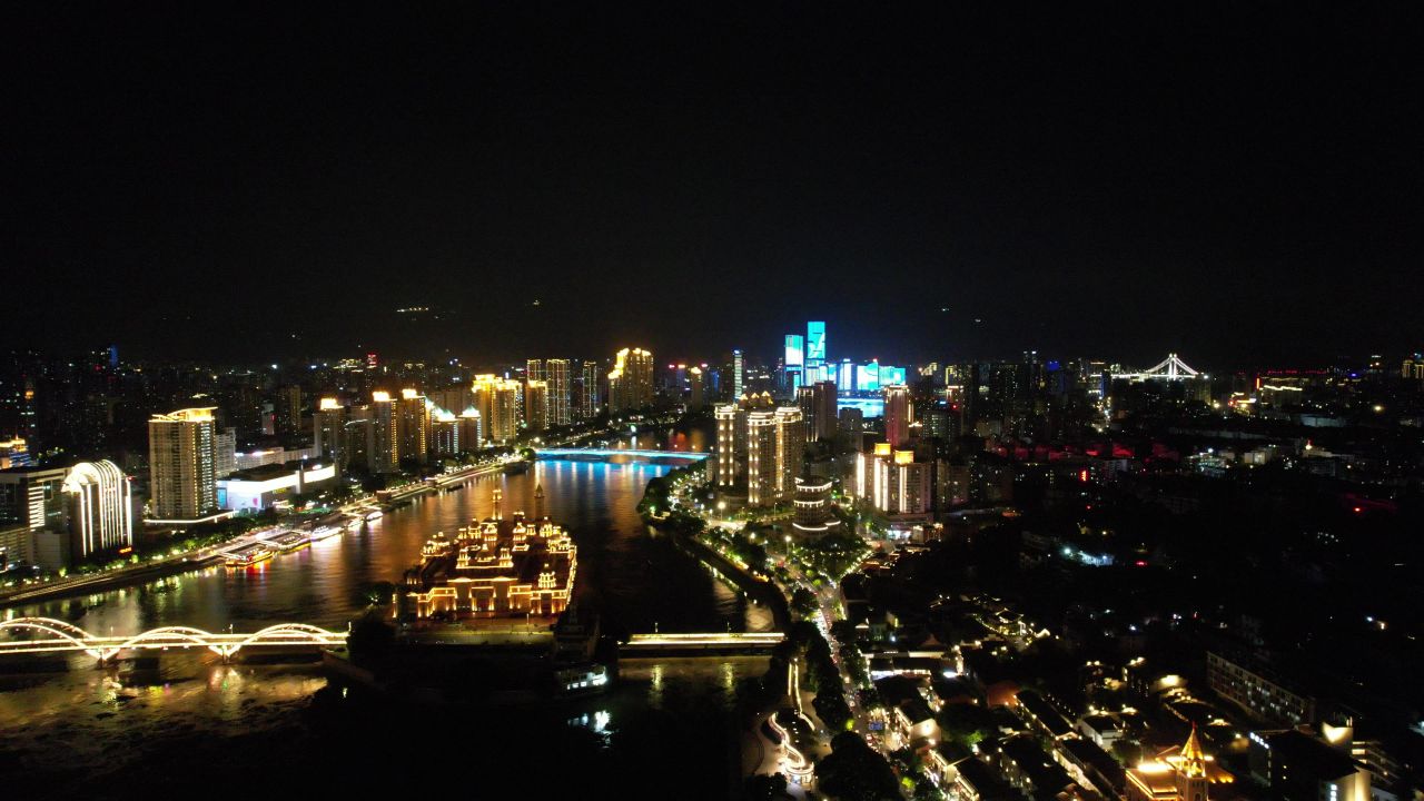 福建福州城市夜景灯光航拍