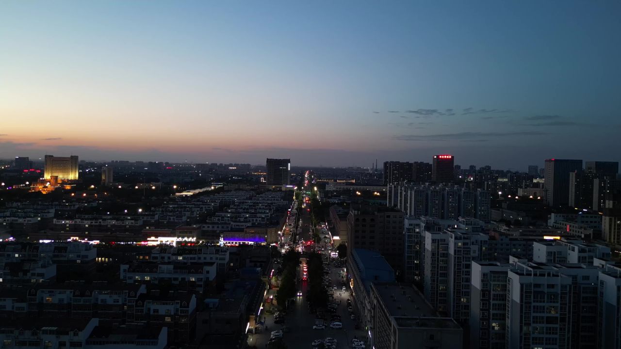  山东东营城市夜景航拍