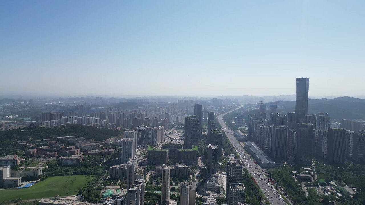 航拍山东济南奥体新城城市建设