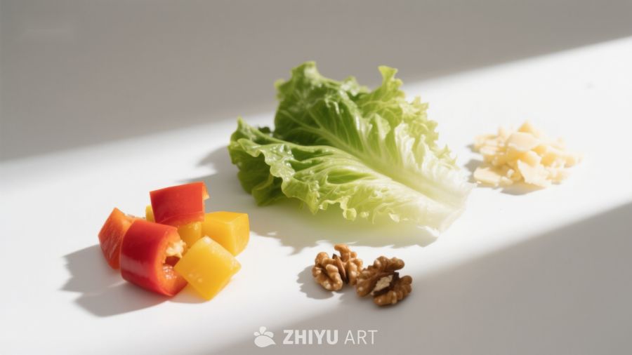 切好的蔬菜与坚果静物