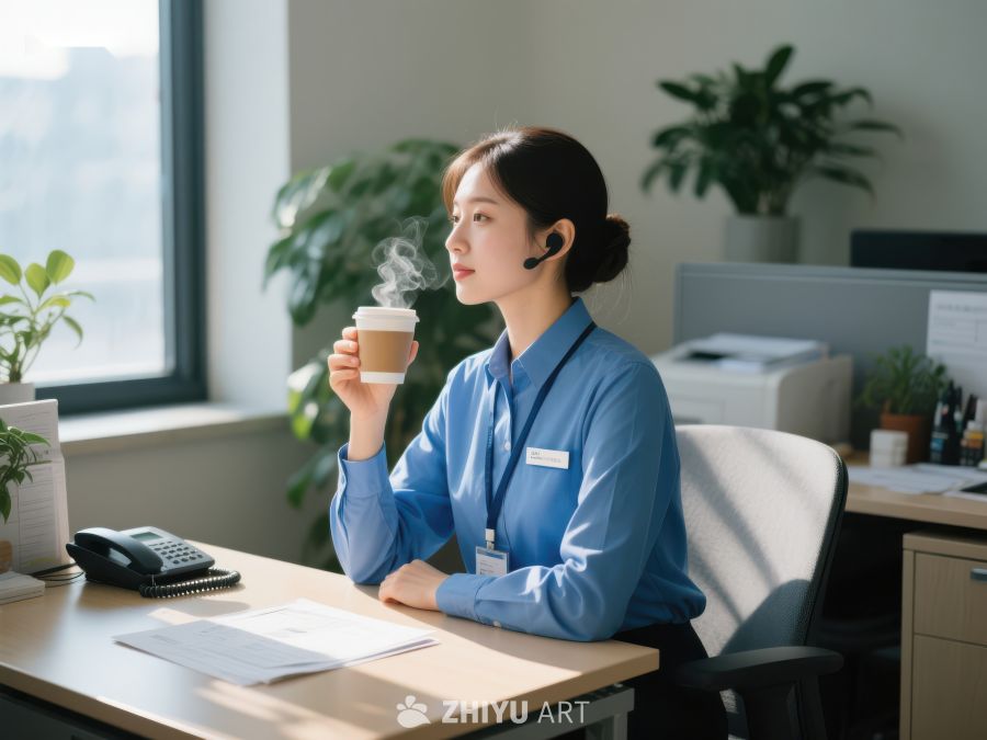 办公室女性手持咖啡杯沉思 77