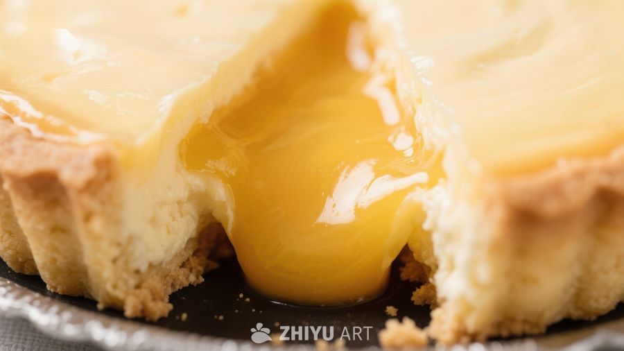柠檬馅饼特写，浓郁果酱流淌