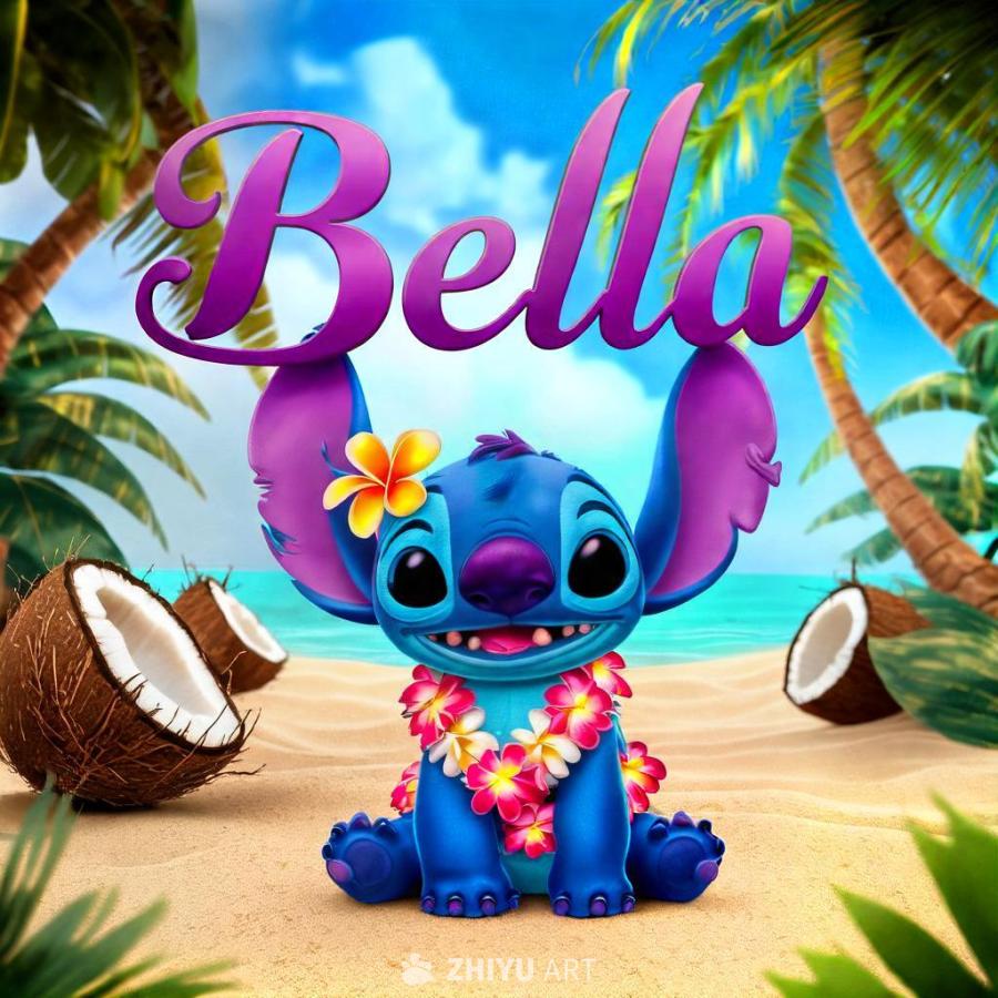 画面为3D渲染效果，上方为紫色的“Bella”字样