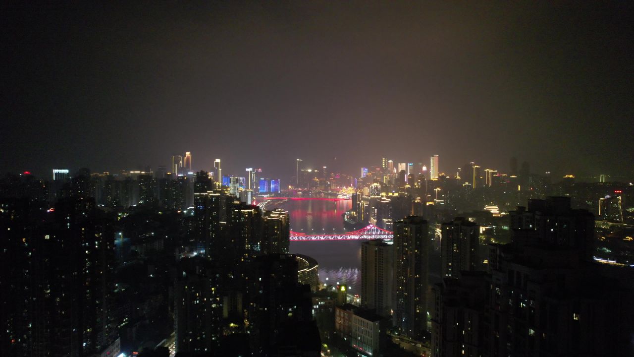  重庆山城夜景灯光航拍